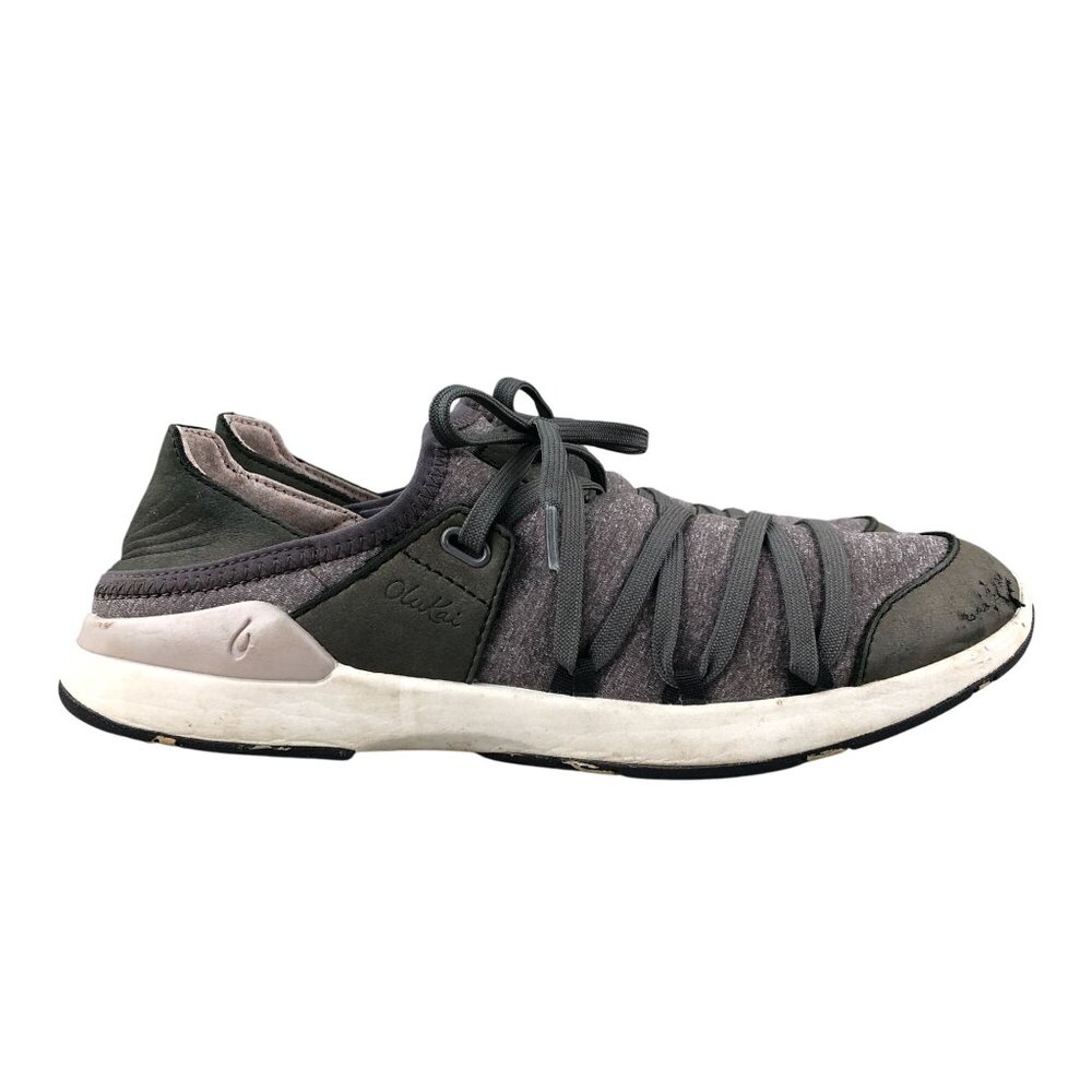 OluKai Women's Size 6 Mikilua Li Grey Leather Slip On Low Top Sneakers Shoes